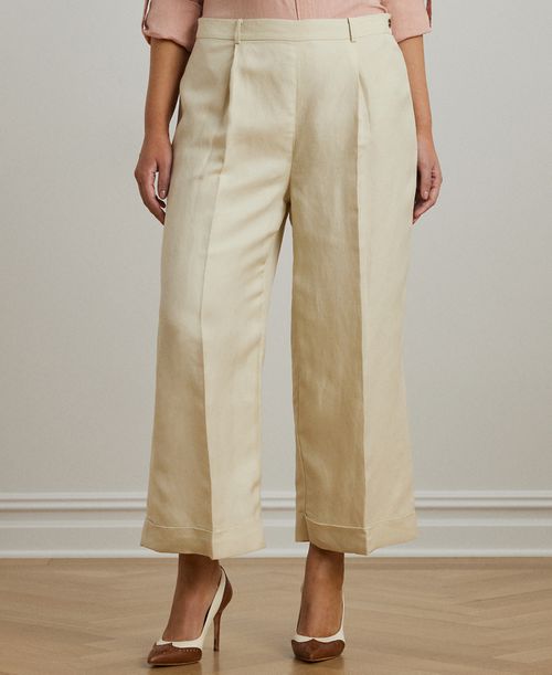 Plus Size Linen-Blend Twill Wide-Leg Pants - Ivory Beige