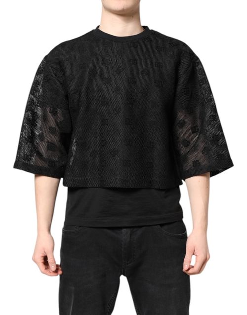 Logo-Detailed Mesh Cotton Blend T-Shirt — Black