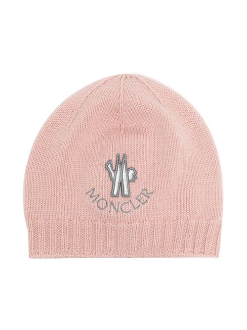 Logo-patch knitted wool beanie - Pink