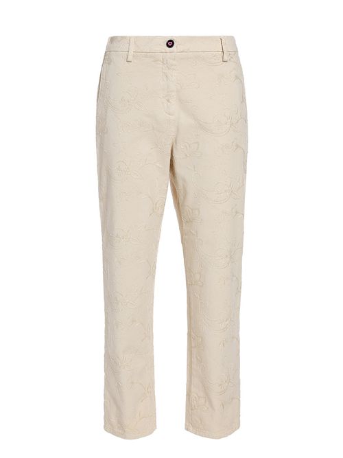 Beige Cotton embroidered trousers