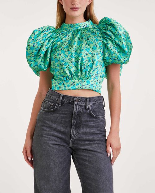 Rotate Top Puff Sleeve Green