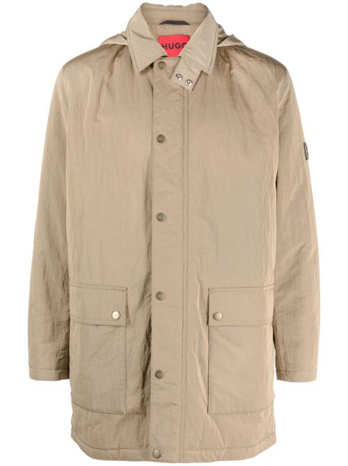 Hooded crinkled-finish raincoat - Neutrals