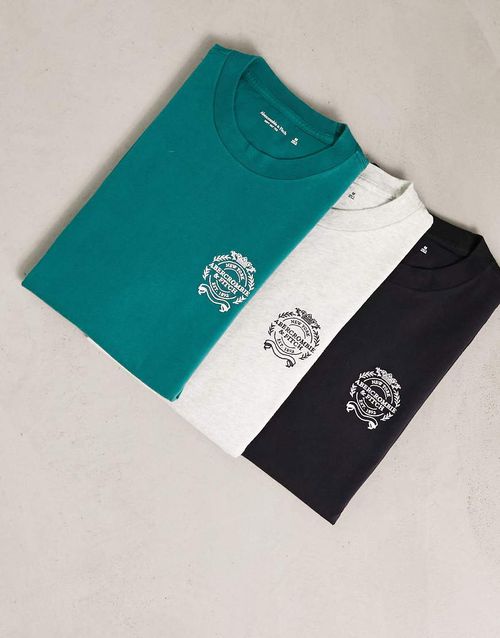 3 pack crest logo t-shirt in black/green/grey-Multi
