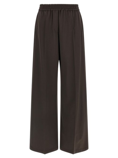 Virgin Wool Wide-Leg Trousers — Brown