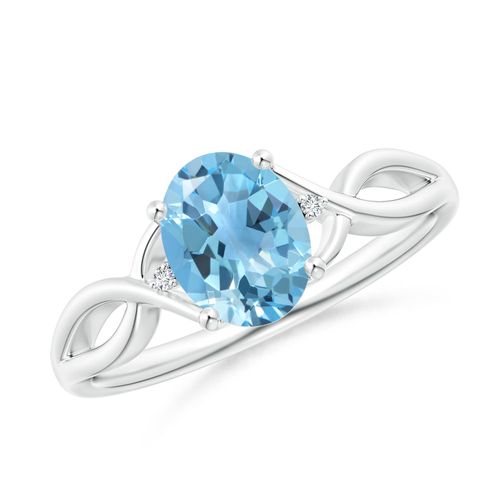 Angara 1.5 Carats Oval Swiss Blue Topaz Criss Cross Ring with Diamond Accents in Platinum