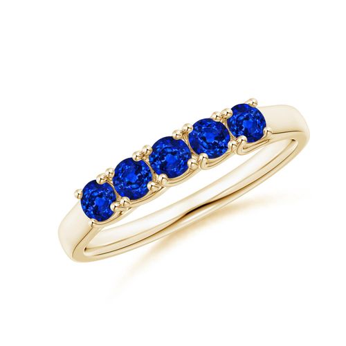 Angara 0.6 Carat Half Eternity Five Stone Blue Sapphire Wedding Band in 14K Yellow Gold