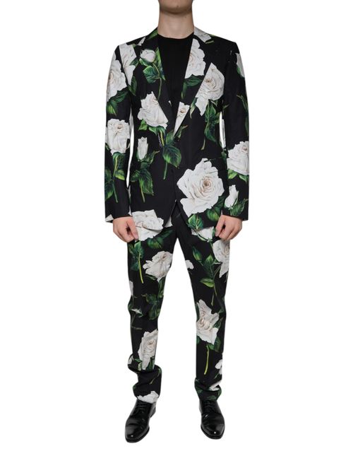Floral-Print Cotton Suit — Black