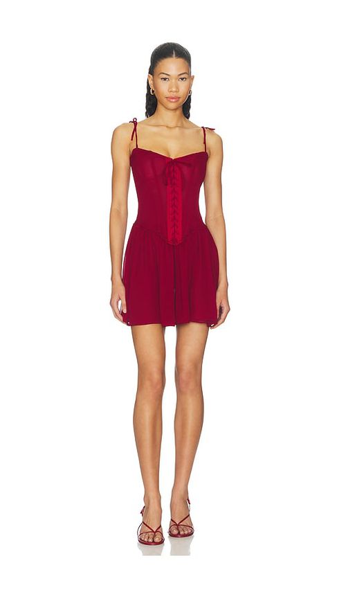 Understated Leather x REVOLVE Red Lace Up Dress in Burgundy. - XXS also in XS, S, M