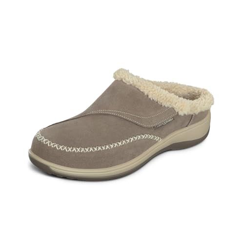 Orthofeet Women's Orthopedic Charlotte Adjustable Faux Fur Lined Slipper, Taupe