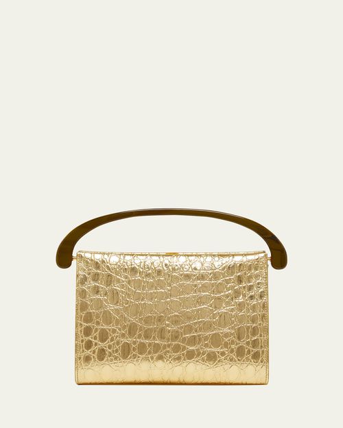 Croc-Embossed Leather Top-Handle Bag