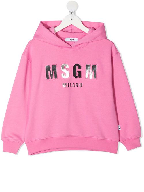 Foil logo-print hoodie - Pink