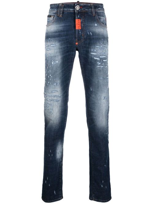 Distressed skinny-cut jeans - Blue