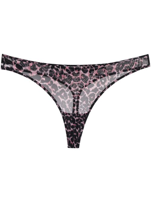 Leopard print sheer thong - Black