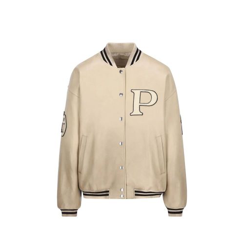 Calfskin Bomber Jacket — Beige