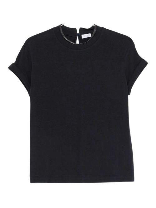 Elegant Cotton T-Shirt with Decorative Detailing and Roll-Up Sleeves