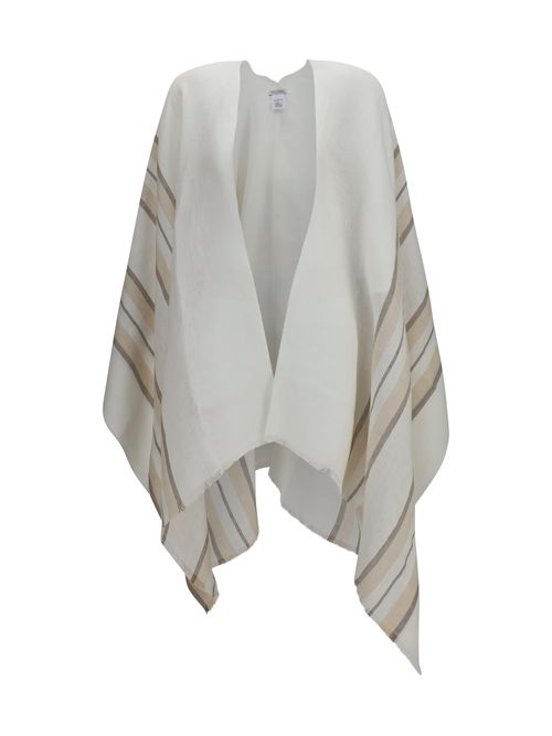 Linen, Cashmere and Silk Blend Poncho — White
