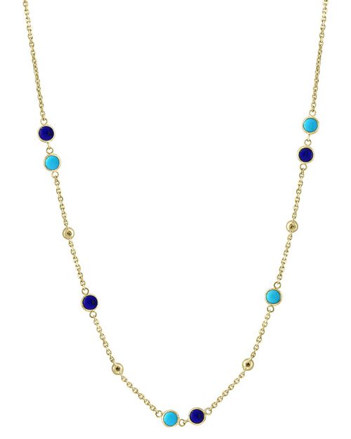 14K 1.95 ct. tw. Diamond &  Lapis, Turquoise  Necklace