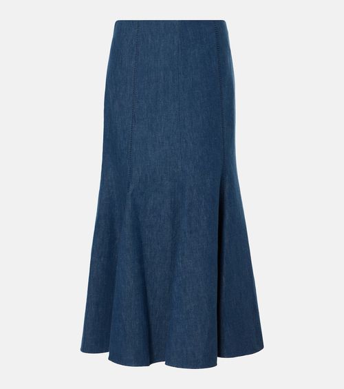 Amy flared cotton and linen midi skirt