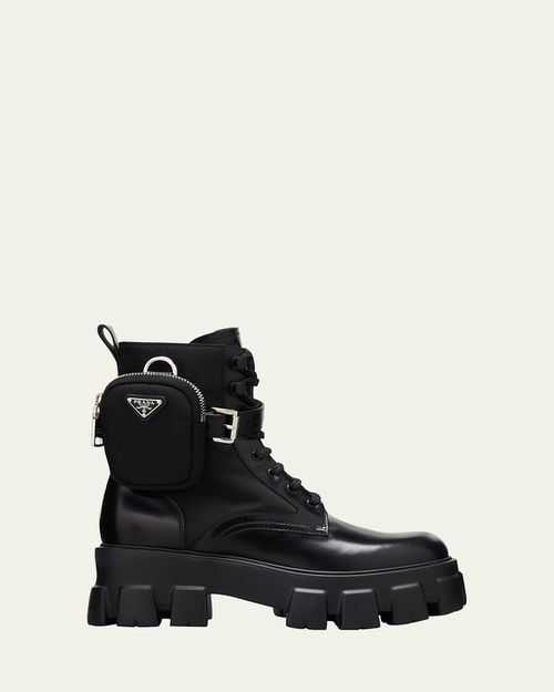Leather Zip Pocket Combat Booties