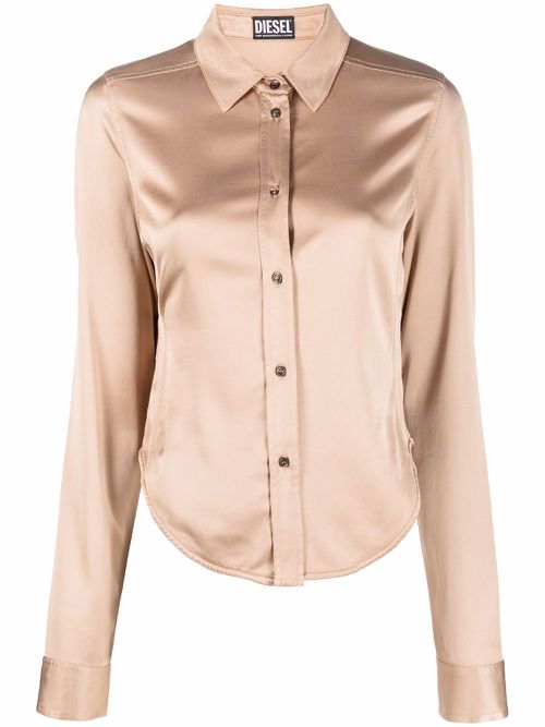 Curved-hem long-sleeve shirt - Neutrals