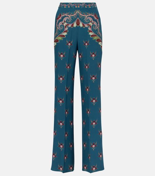 Floral printed silk flared pants