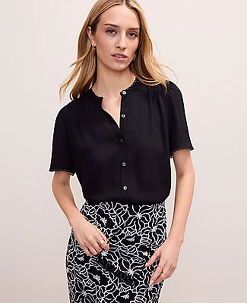 Ann Taylor Petite Lace Trim Top