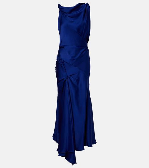 Draped asymmetric satin midi dress