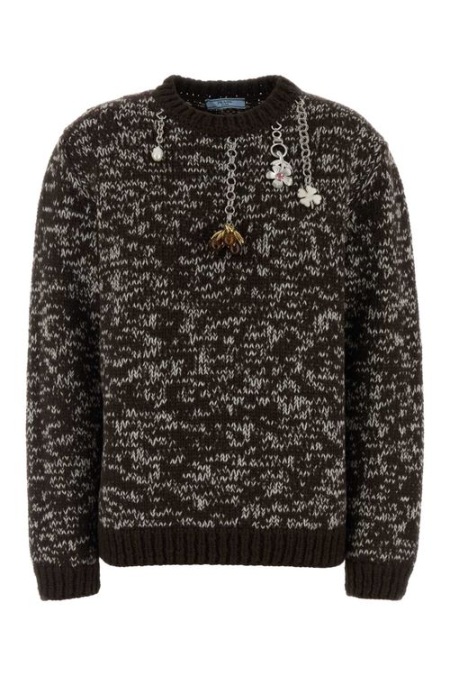 Two-Tone Wool Knit Sweater — Brown