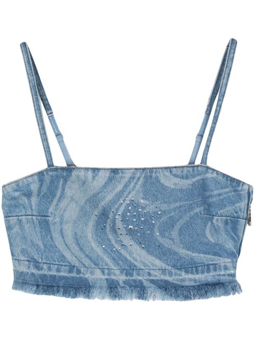 Crystal-embellished denim crop top - Blue