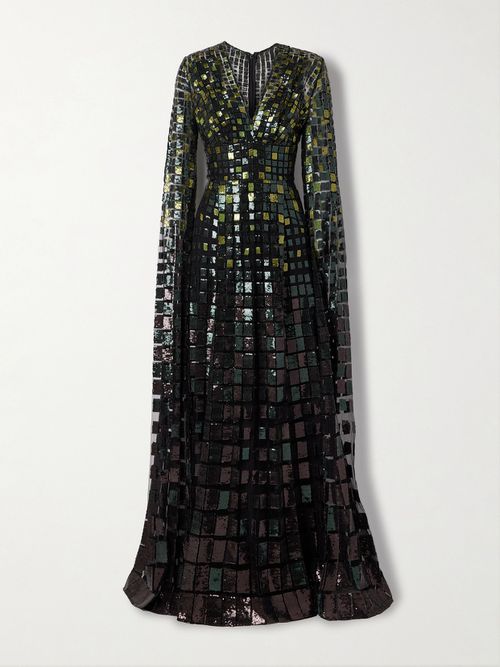 Sequined Tulle Gown - Green