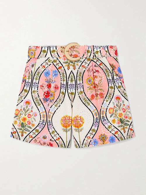 Gwen Belted Printed Broderie Anglaise Cotton Shorts - Pink