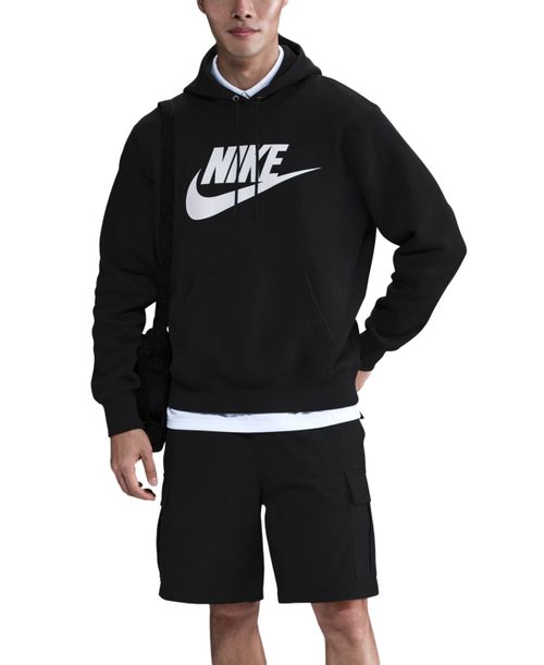 Men's Club Fleece Standard-Fit Logo-Print Hoodie - Black/white