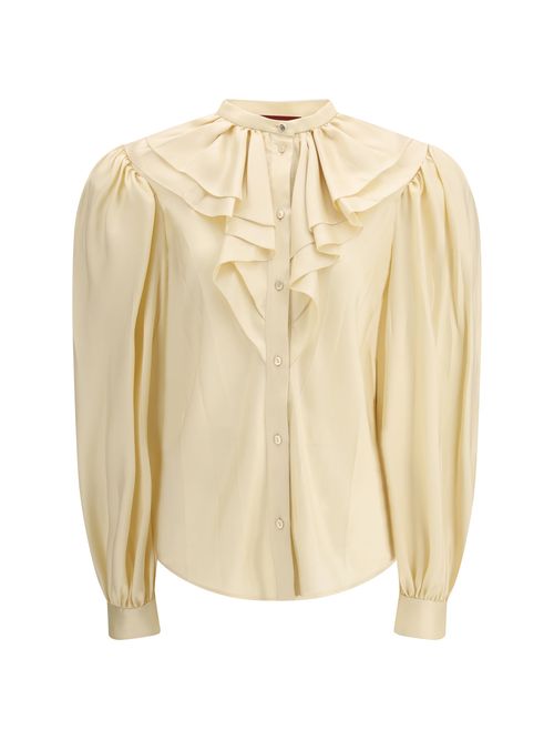 Silk Twill with Ruffled Collar Shirt — Beige