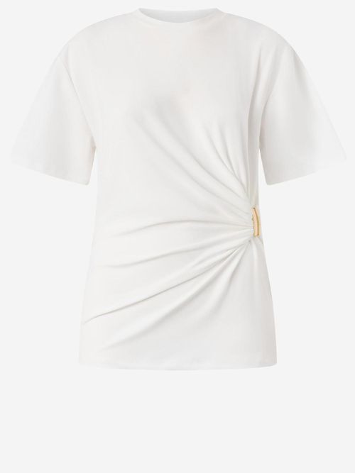 Gold-Appliqué Draped T-Shirt — White