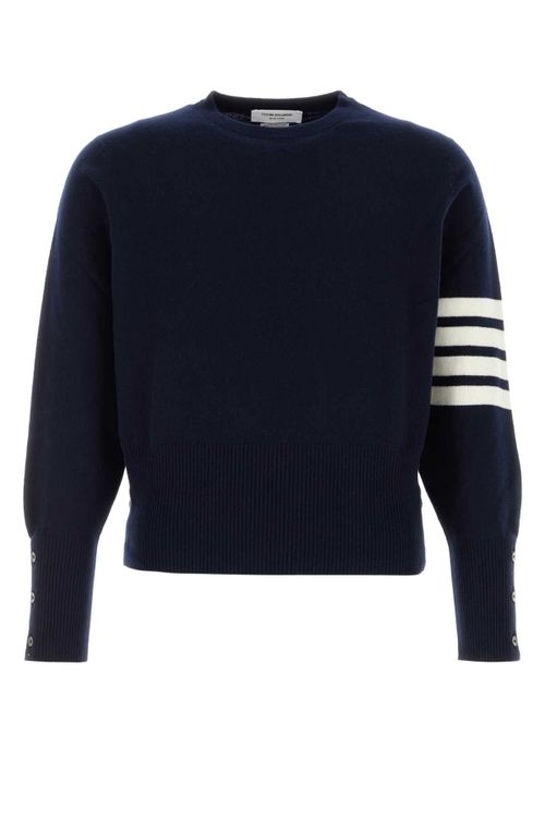 Crewneck Cashmere with Signature Stripe Sweater — Navy