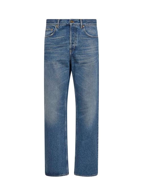 Medium-Wash Loose-Fit Straight Jeans — Blue