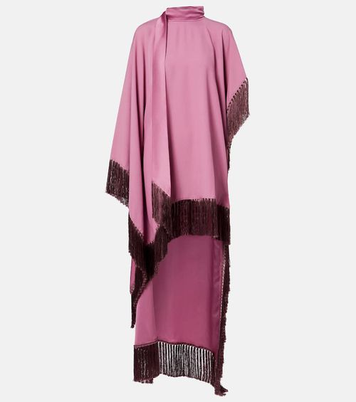 Asymmetric fringed satin kaftan