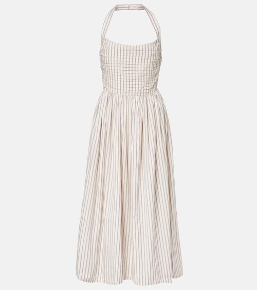 Halterneck striped cotton midi dress