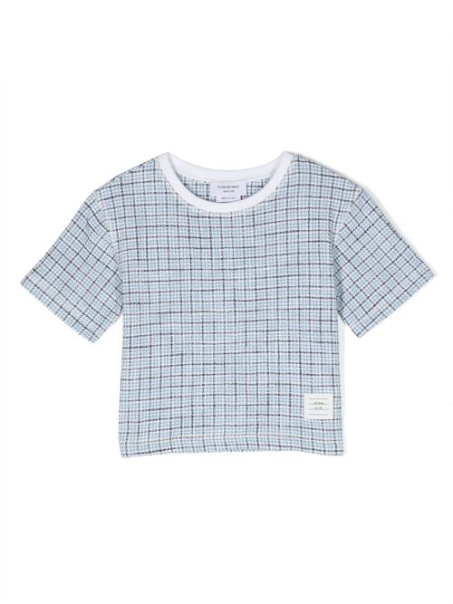 Plaid-pattern tweed T-shirt - Blue