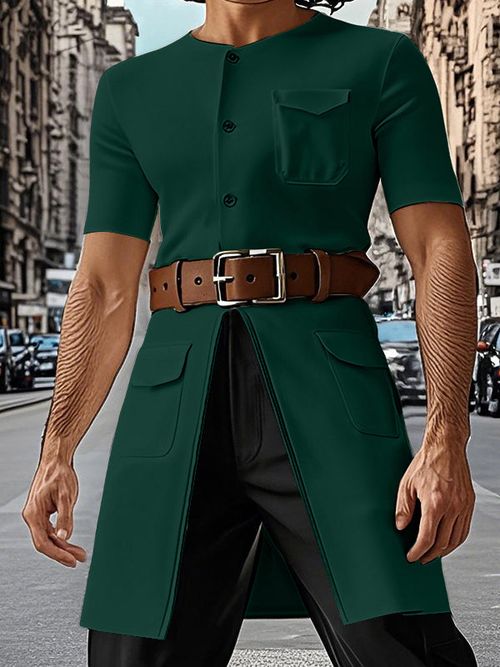 Mens Multi-Pocket Knit Short Sleeve Cardigan SKUL06462 - Green / S