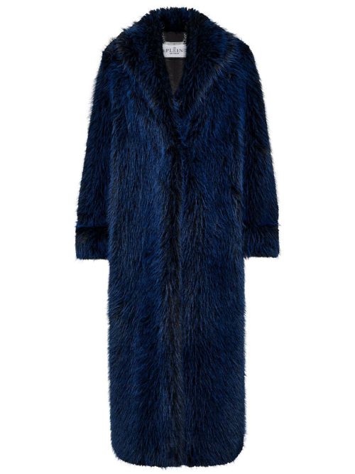 Shawl-lapels faux-fur coat - Blue