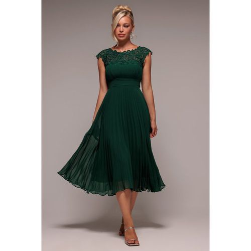Goddiva Crochet & Pleated Top Midi - Emerald