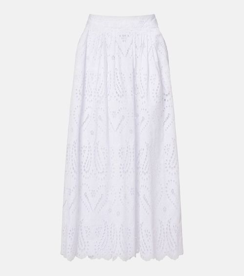 Broderie anglaise cotton-blend midi skirt