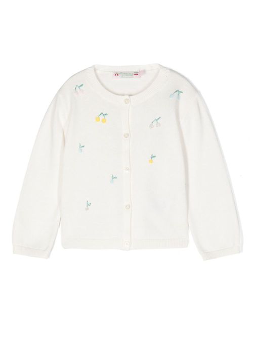 Cherry-embroidered cotton cardigan - Neutrals