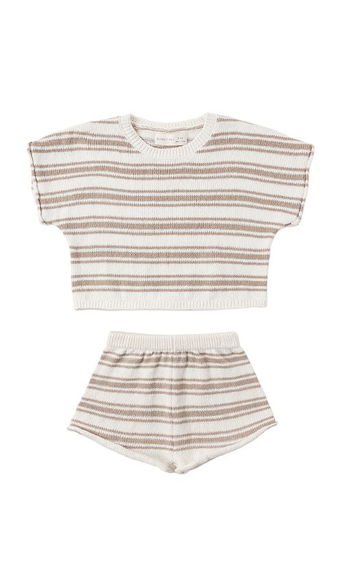 QUINCY MAE Relaxed Summer Knit Set in Oat Stripe. 12-18M also -24M