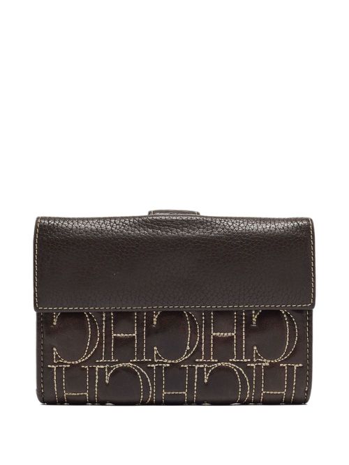 Pre-owned logo-stitched leather wallet - Brown
