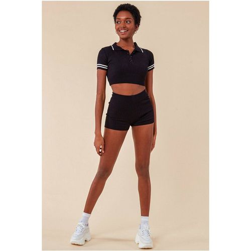 Cosmochic Crop Top & Short Loungewear Set - Black