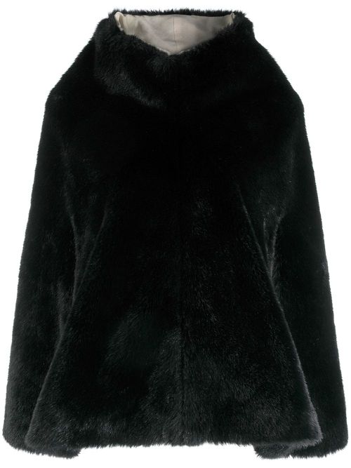 Faux-fur overhead cape - Black