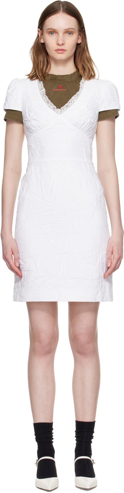 White Lace Trim Sweetheart Neckline Midi Dress