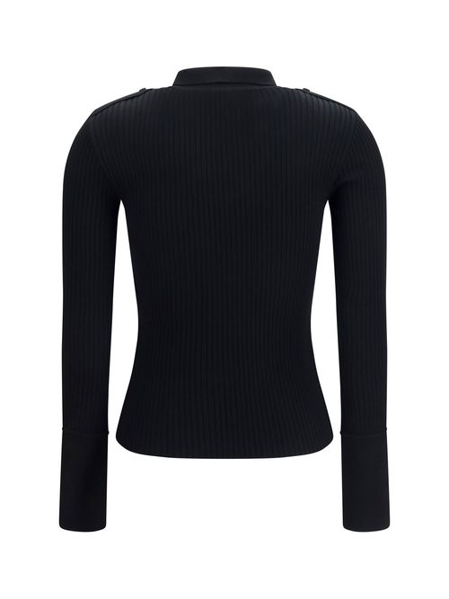Ribbed Knit Viscose Polo Shirt — Black